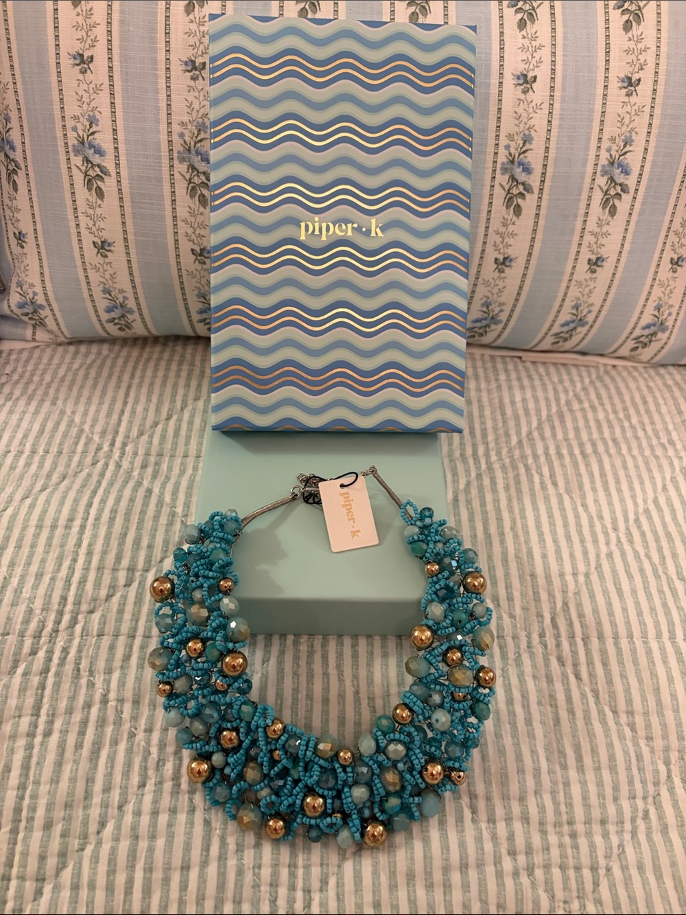 Piper-k Turquoise and Silver Beaded Statement Necklace